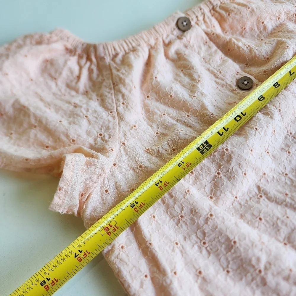 Cat & Jack Girs Eyelet Button Front Woven Short Sleeve Blush Orange Top L(10/12)
